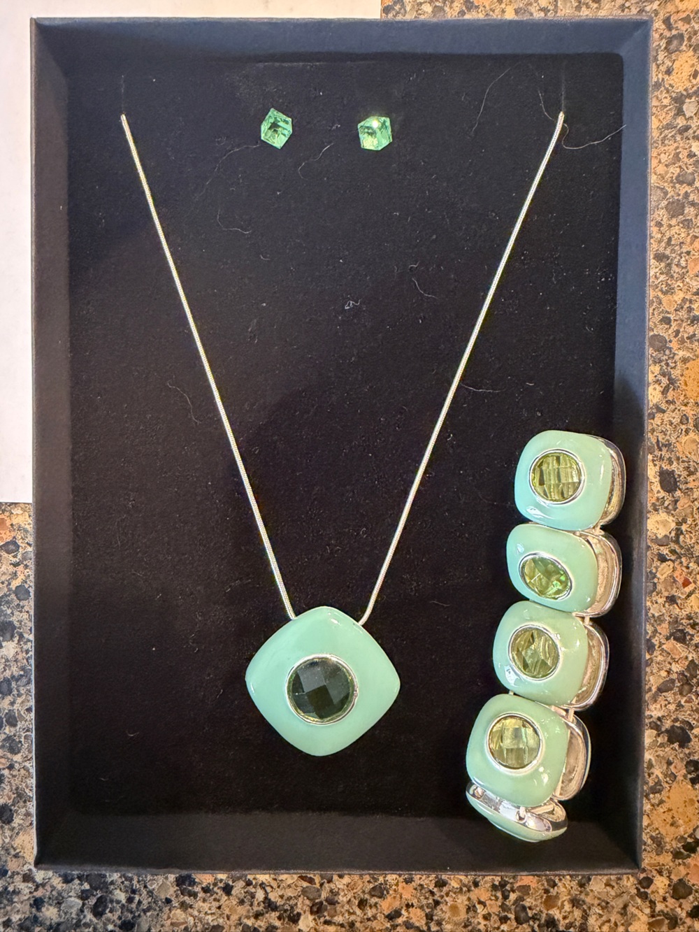 Mint Green Pendant Necklace with bracelet and earrings set    - Women Jewelry